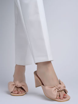 Shoetopia - Stylish Bow Detailed Peach Block Sandal Heels for Girls