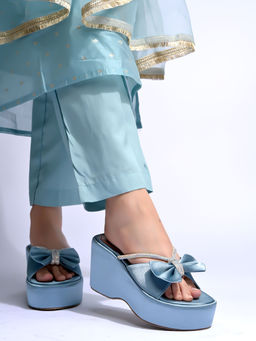 Shoetopia - Embellished Blue Wedges Heels for Girls