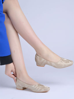Shoetopia - Solid Square Toe Golden Pump Heels for Girls