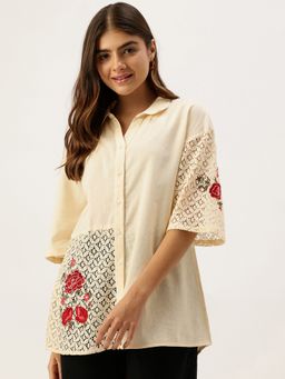 STUDIO MISRI - Cream Chikankari and Embroidered Shirt