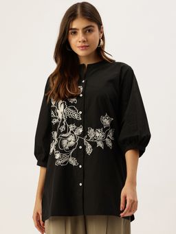 STUDIO MISRI - Classic Black Embroidered High-Low Shirt