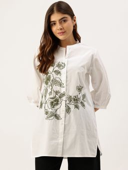 STUDIO MISRI - Classic White Embroidered High-Low Shirt