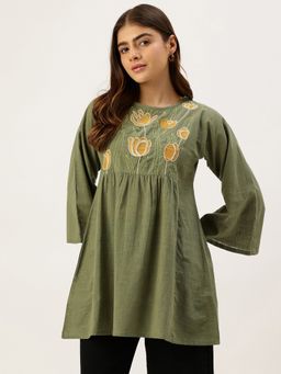 STUDIO MISRI - Green Embroidered Gathered Tunic