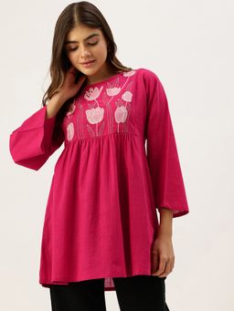 STUDIO MISRI - Pink Embroidered Gathered Tunic
