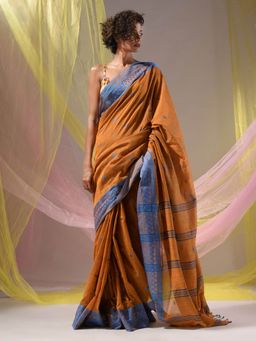CHARUKRITI - Honey Yellow Cotton Handloom Soft Saree with Unstitched Blouse