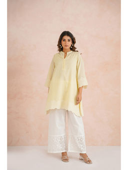Tara-C-Tara - Yellow Kota Doriya Embroider Kurta With Pant
