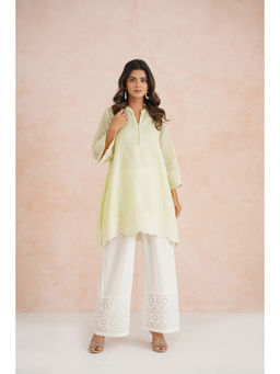 Tara-C-Tara - Green Kota Doriya Embroider Kurta With Pant