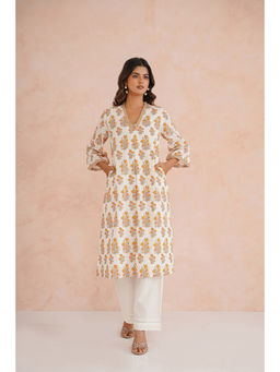 Tara-C-Tara - Cotton Yellow Ethnic Motif Printed Kurta With Pant