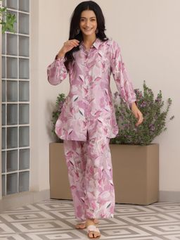 Libas - Lavender Floral Printed Embellished Co-Ord (Set of 2)