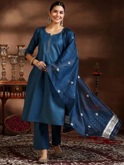 Libas - Teal Cotton Blend Solid Kurta Sets for Women