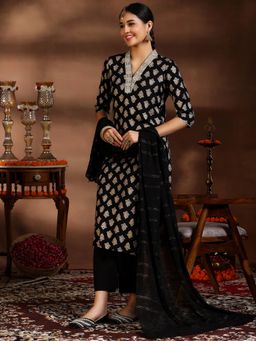 Libas - Black Silk Blend Printed Kurta Sets for Women