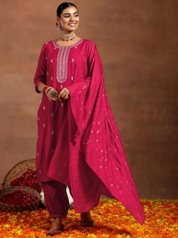 Gerua By Libas - Pink Embroidered Kurta and Salwar with Dupatta (Set of 3)