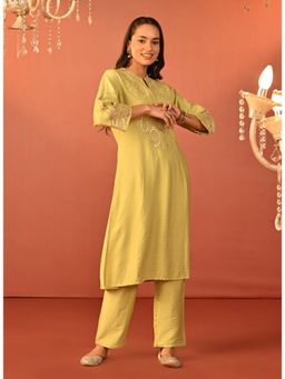 Lakshita - Green Embroidered Rayon Kurta with Pant for Women (Set of 2)