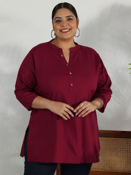 Extra love by Libas - Plus Size Women Maroon Solid Rayon Straight Kurtis for Women