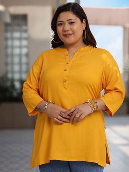 Extra love by Libas - Plus Size Women Mustard Solid Rayon Straight Kurtis for Women