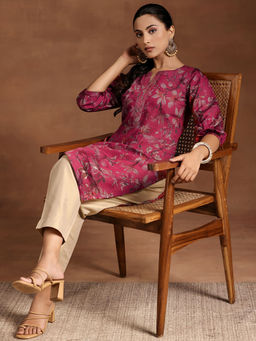 Libas - Purple Floral Printed Straight Kurta