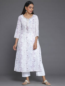 Libas - Off White Floral Printed Straight Kurta with Tassels