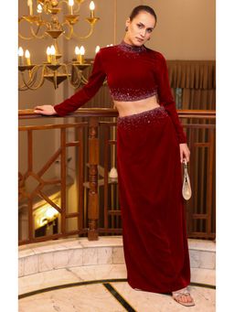 Edition II - Deep Red Velvet Crop Top with Skirt