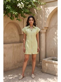 By The Bay - Fiona Women Sage Green Twill Embroidered Mini Shirt Dress