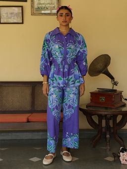 Naav - Women'S Purple Floral Printed Co-Ord Set