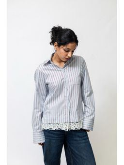 SHOP STAPLE - Women’S Striped Cotton Blend Shirt With Detachable Lace Hem
