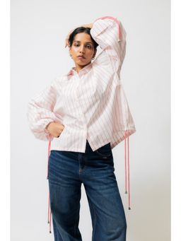 SHOP STAPLE - Balloon Sleeve Cotton Shirt With Drawstrings
