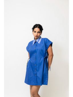 SHOP STAPLE - Cotton Shirt Dress With Cinch Waist And Stripe Detail - Blue