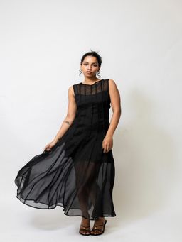 SHOP STAPLE - Sheer Organza Midi Dress With Satin Slip - Black