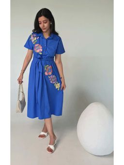 Galocher Clothing - Azure- blue thread embroidered shirt dress
