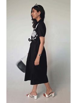 Galocher Clothing - Black Cotton Applique Embroidered Shirt Dress