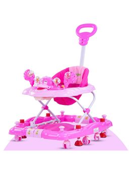 BAYBEE - Pink Height Adjustable & Parental Push Handle Walker (6-12 Months)