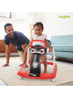 BAYBEE - Red Wheel Stopper with Music & Led Light Convertible Walker (6-12 Months)