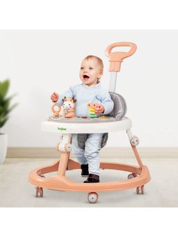 BAYBEE - Pink Parental Push Handle & 4 Seat Height Adjustable Activity Walker (6-12 Months)