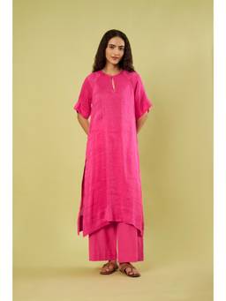 Vinusto - Elegant Pink Linen Silk Kurta with Pant