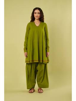 Vinusto - Olive Green A-Line Kurta with Farshi Salwar