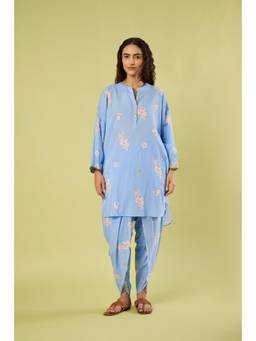 Vinusto - Blue Printed Cotton Kurta with Dhoti