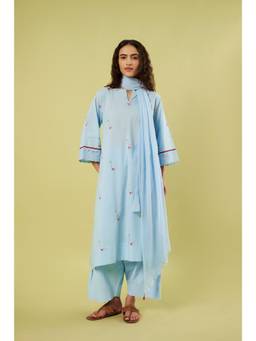 Vinusto - Blue Relaxed Fit Cotton Kurta with Palazzo and Dupatta