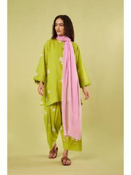 Vinusto - Green Printed Cotton Short Kurti with Farshi Salwar and Dupatta