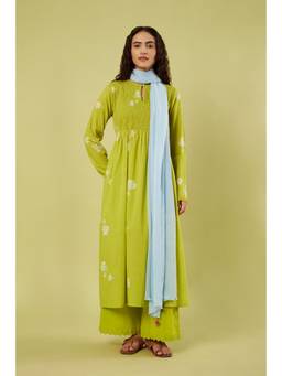 Vinusto - Lime Green Printed Kurta with Pant and Dupatta