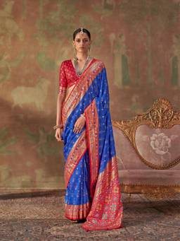 Aurima - Royal Blue Soft Silk Patola Printed Saree for Women
