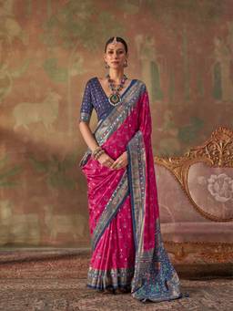 Aurima - Magenta Soft Silk Patola Printed Saree for Women