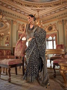 Aurima - Black Zari Work with Burnout and Warmish Soft Finish Bollywood Saree