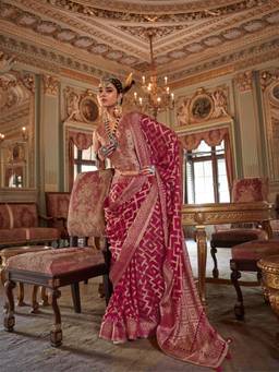 Aurima - Red Zari Work with Burnout Finish Bollywood Saree