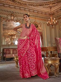 Aurima - Red Zari Work with Burnout and Warmish Soft Finish Bollywood Saree