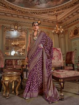 Aurima - Wine Zari Work with Burnout and Warmish Soft Finish Bollywood Saree