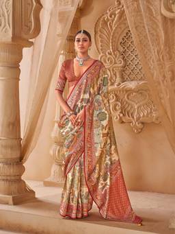 Aurima - Ivory Pictorial and Cultural Motifs Position Kalamkari Saree