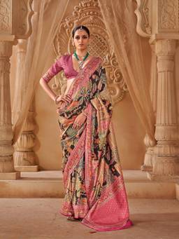 Aurima - Black Pictorial and Cultural Motifs Position Kalamkari Saree
