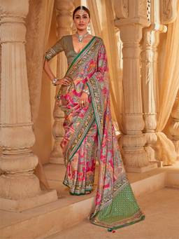 Aurima - Pink Pictorial and Cultural Motifs Position Kalamkari Saree