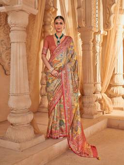 Aurima - Yellow Pictorial and Cultural Motifs Position Kalamkari Saree