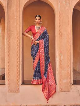 Aurima - Navy Blue Soft Silk Patola Saree